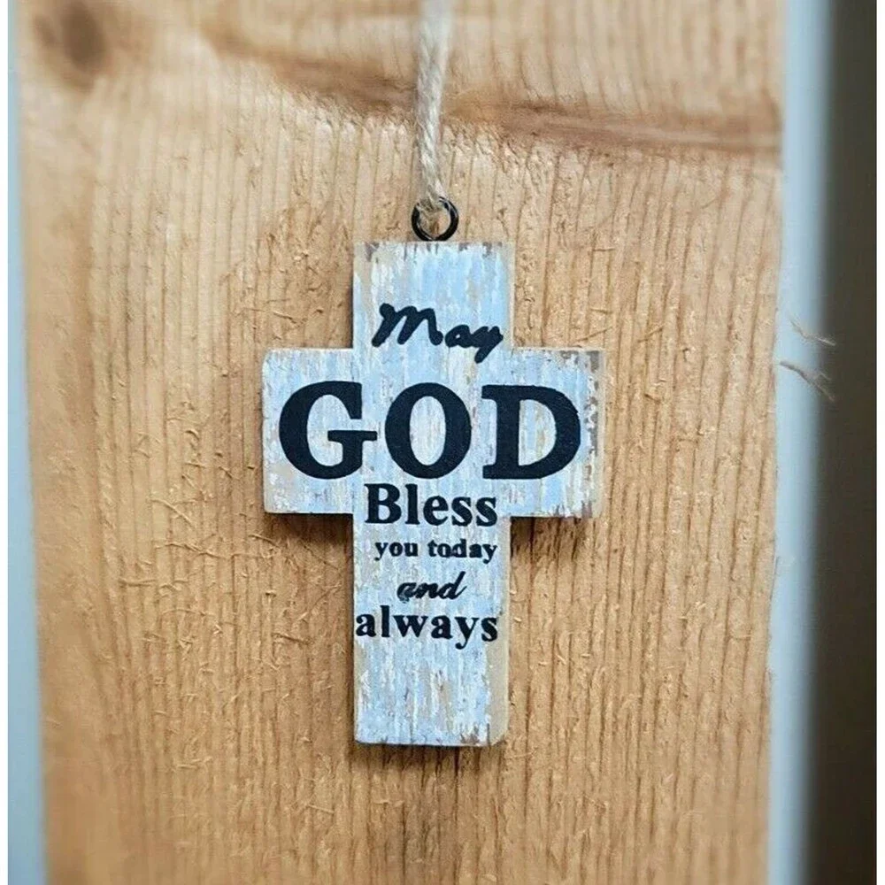 Cross Shaped Wood Ornaments Christmas Everyday Faith May God Bless You Decor New